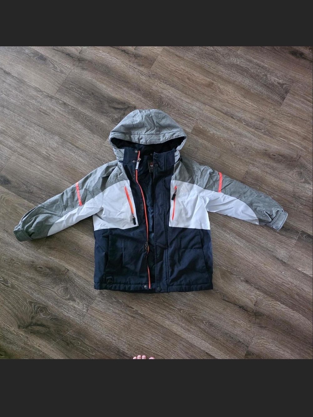 Kids 3-Color Hooded Winter Jacket - Gray/White/Navy